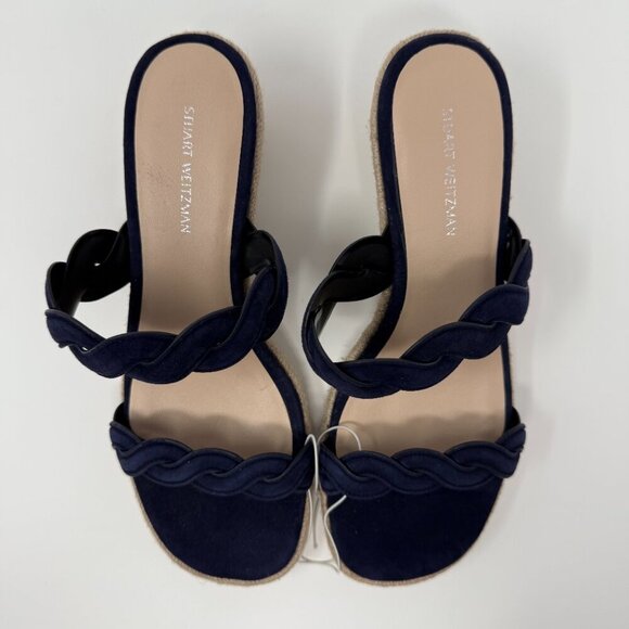 Stuart Weitzman Twistie Flat Sandals Open Toe Wedge Heels Women's 7 Navy NWOB - Picture 4 of 9
